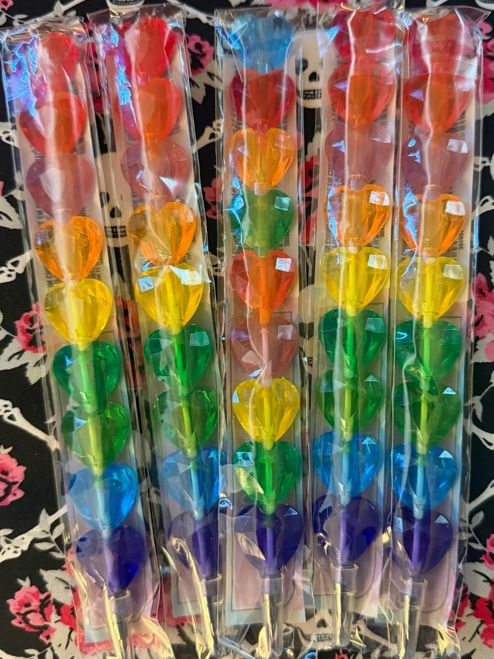 Colorful Heart Stack Party Pens - Rainbow Hearts